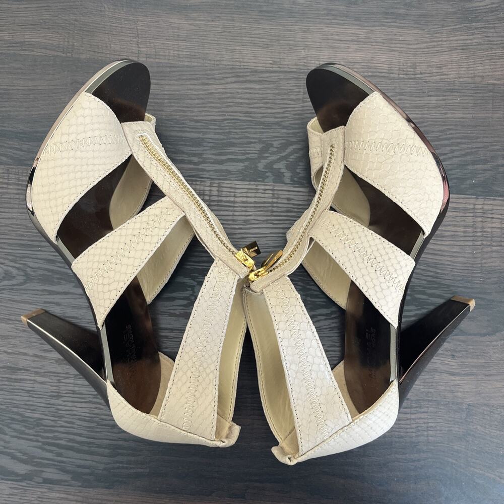 Michael Kors Womens Beige Leather Front Zip Strappy Stiletto Heels Size 8M - Picture 8 of 10